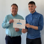 Print Scotland Apprentice Award winner 2022 Craig Knight from FLB Group with Production Director Scott Ness