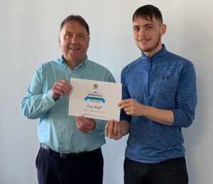 Print Scotland Apprentice Award winner 2022 Craig Knight from FLB Group with Production Director Scott Ness