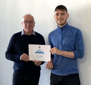 Print Scotland Apprentice Award winner 2022 Craig Knight from FLB Group with print trainer Jim McKenzie